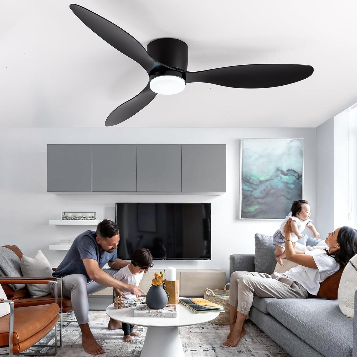 Ceiling Fans with Lights and Remote Control, Quiet DC Motor Ceiling Fan with Lamps, 106cm Ceiling Fan with LED Lighting with Timer, 6 Speeds for Bedroom, Living Room, Kitchen (Black)