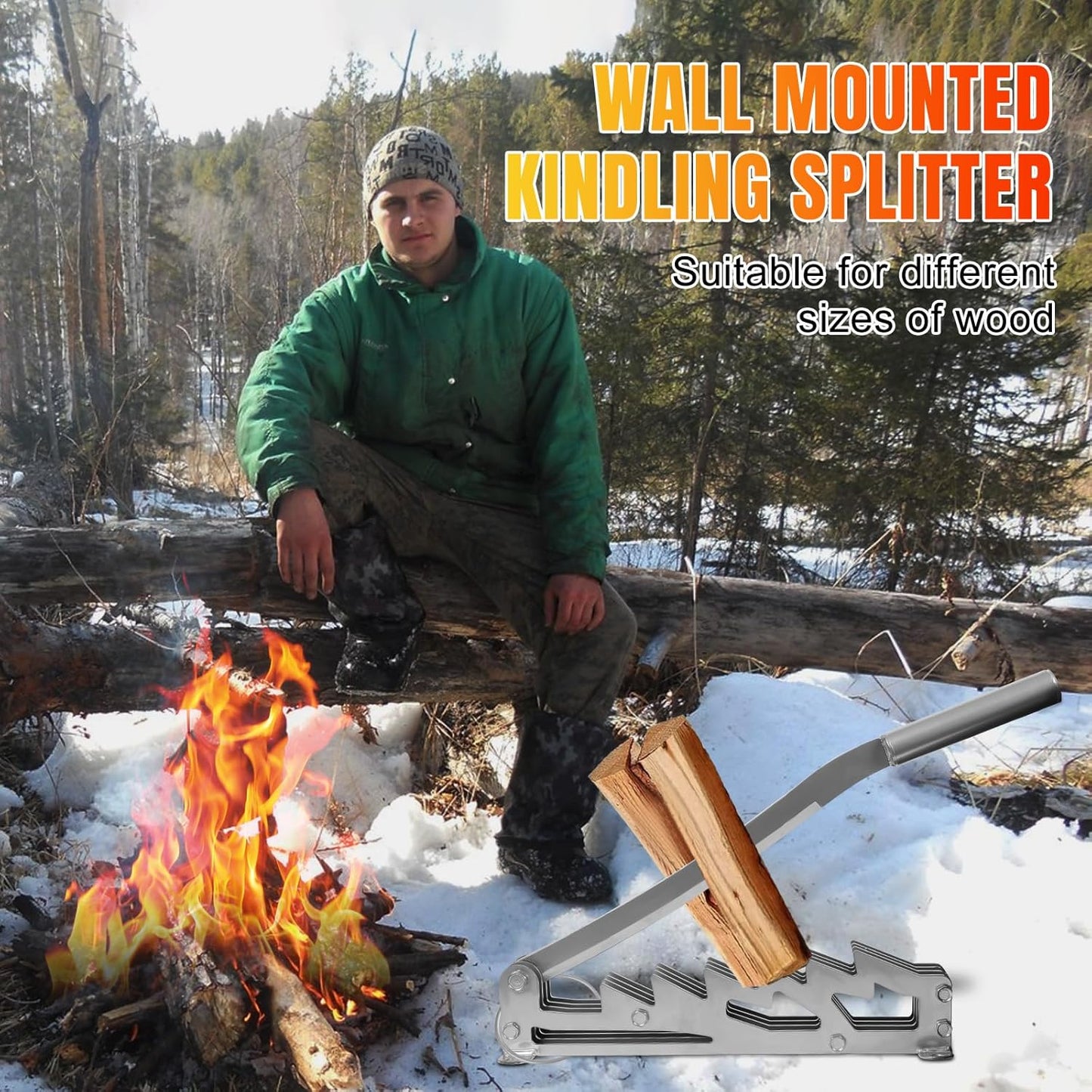 Manual Log Splitter, Wall-Mounted Manual Log Splitter, 60cm/23.6" Portable Firewood Splitter, Manual Splitting Tool, Outdoor Camping Kindling Splitting Tool