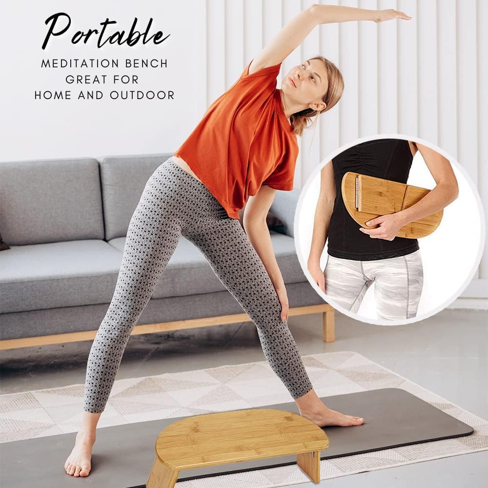 Folding meditation bench made of bamboo - yoga stool for deep meditation and mindfulness - ergonomic sports equipment made of sustainable bamboo