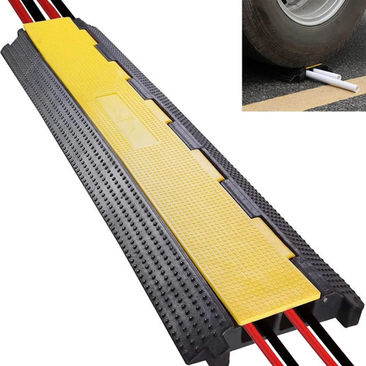 2x CHANNEL FLOOR CABLE PROTECTOR CORD COVER 11000LBS LOAD CAPACITY WITH YELLOW PLASTIC LID CABLE COVER OUTDOOR CABLE PROTECTOR FOR GARAGE, HIGHWAY, RAMP