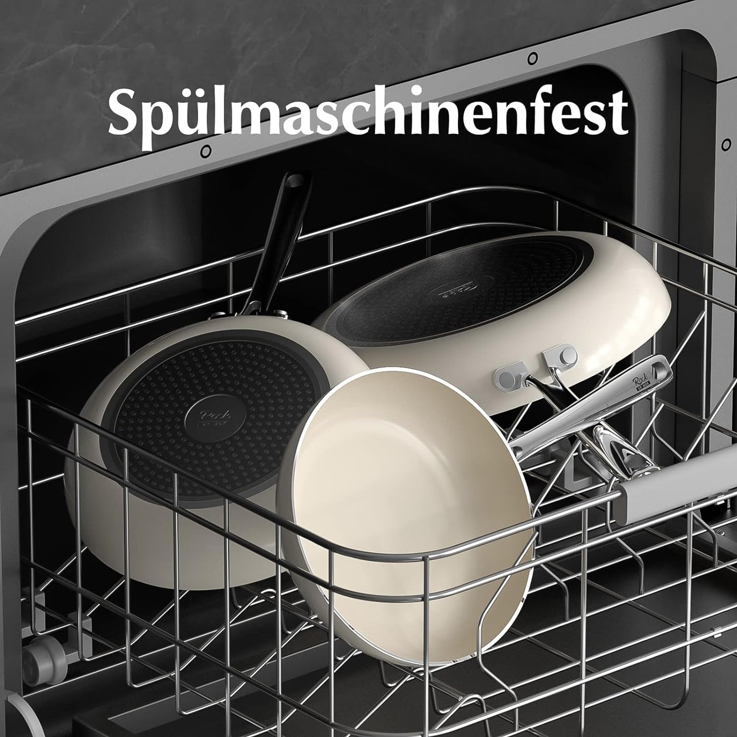 Ceramic pan set, 3-piece non-stick frying pans 20/26/30 cm for all types of stoves, ceramic pan PTFE-free PFAS-free PFOA-free, suitable for induction, dishwasher safe (beige)