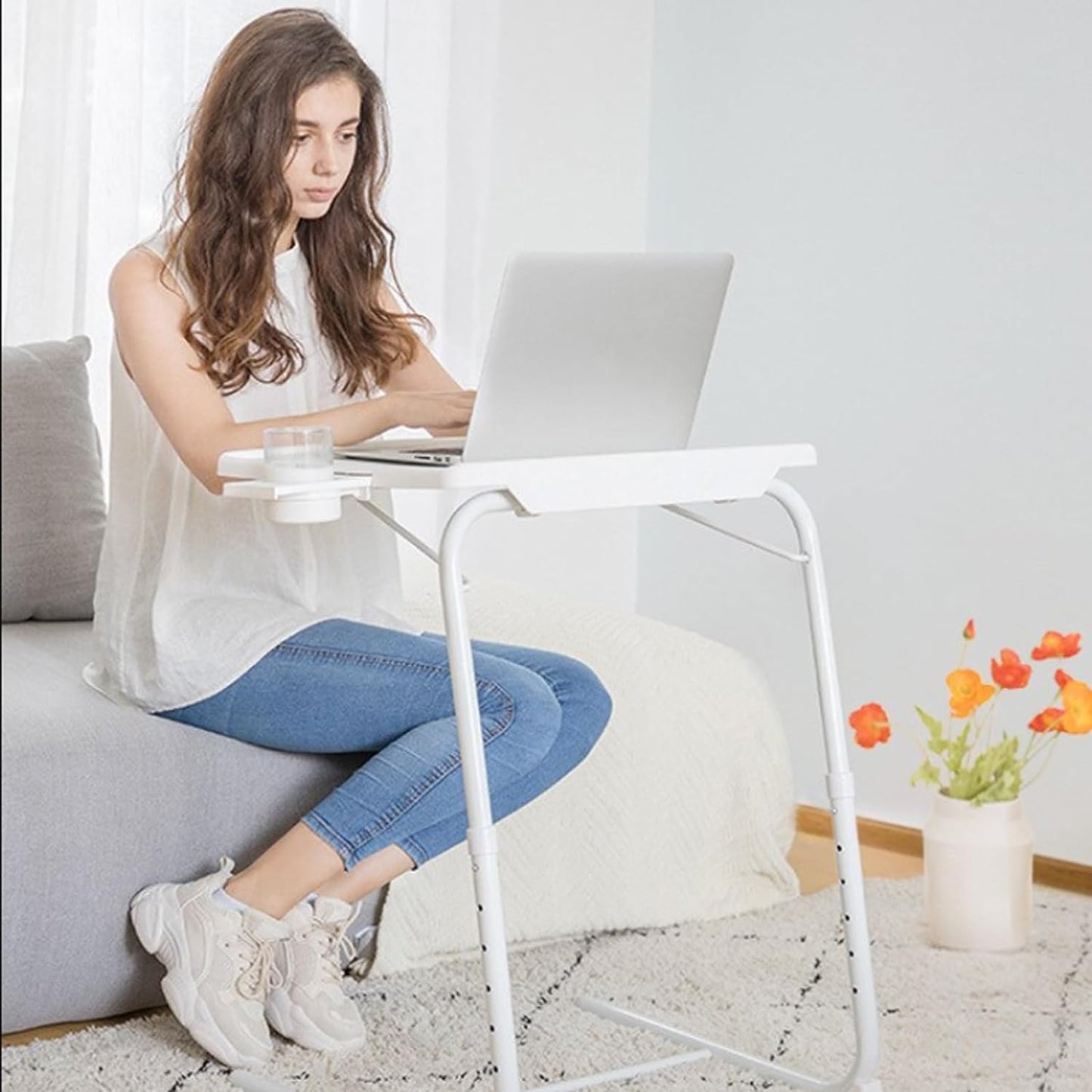 Modern side table tray table, lazy folding computer desk, portable work desk, bedside table, easy learning, notebook lifting, multi-purpose folding table coffee table