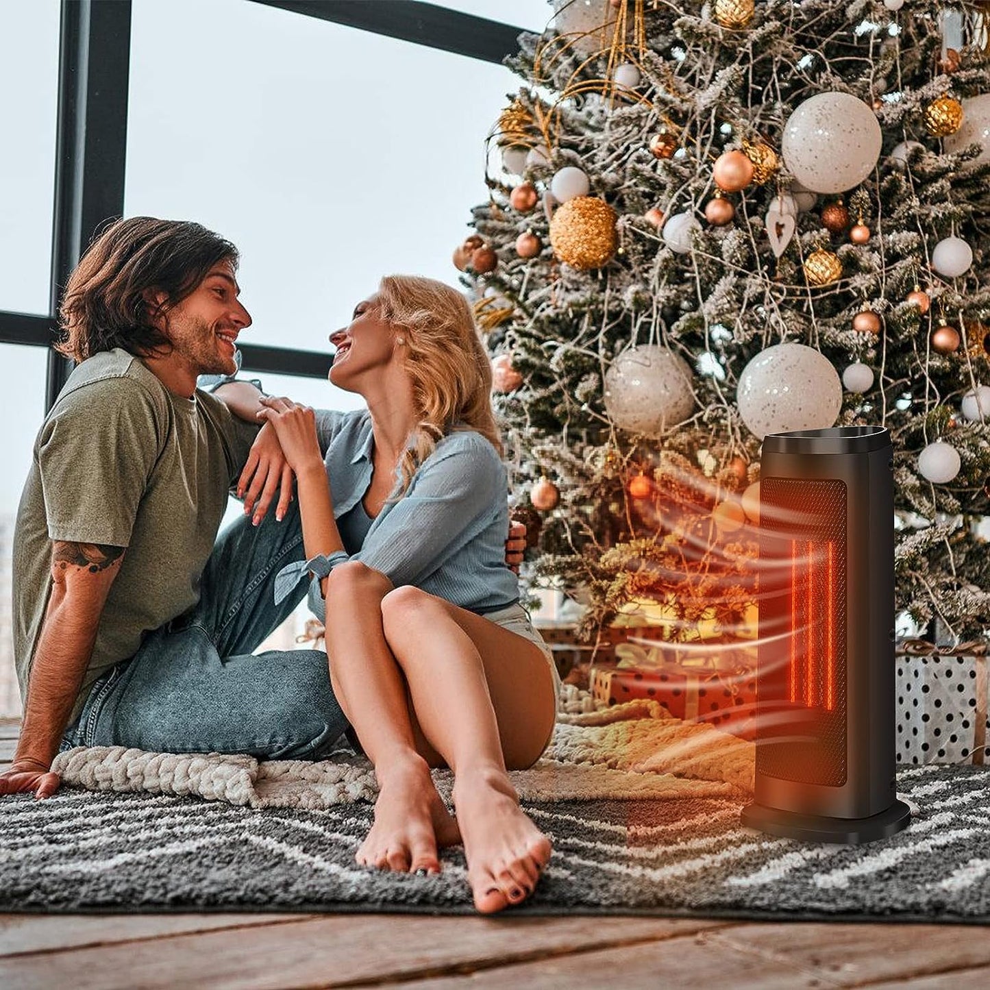 Goluckyin 2000W Ceramic Fan Heater with Remote Control, Energy Saving Fan Heater with Auto Oscillation, Portable Heater with 3 Modes, 12H Timer, Overheat Protection for Office, Patio