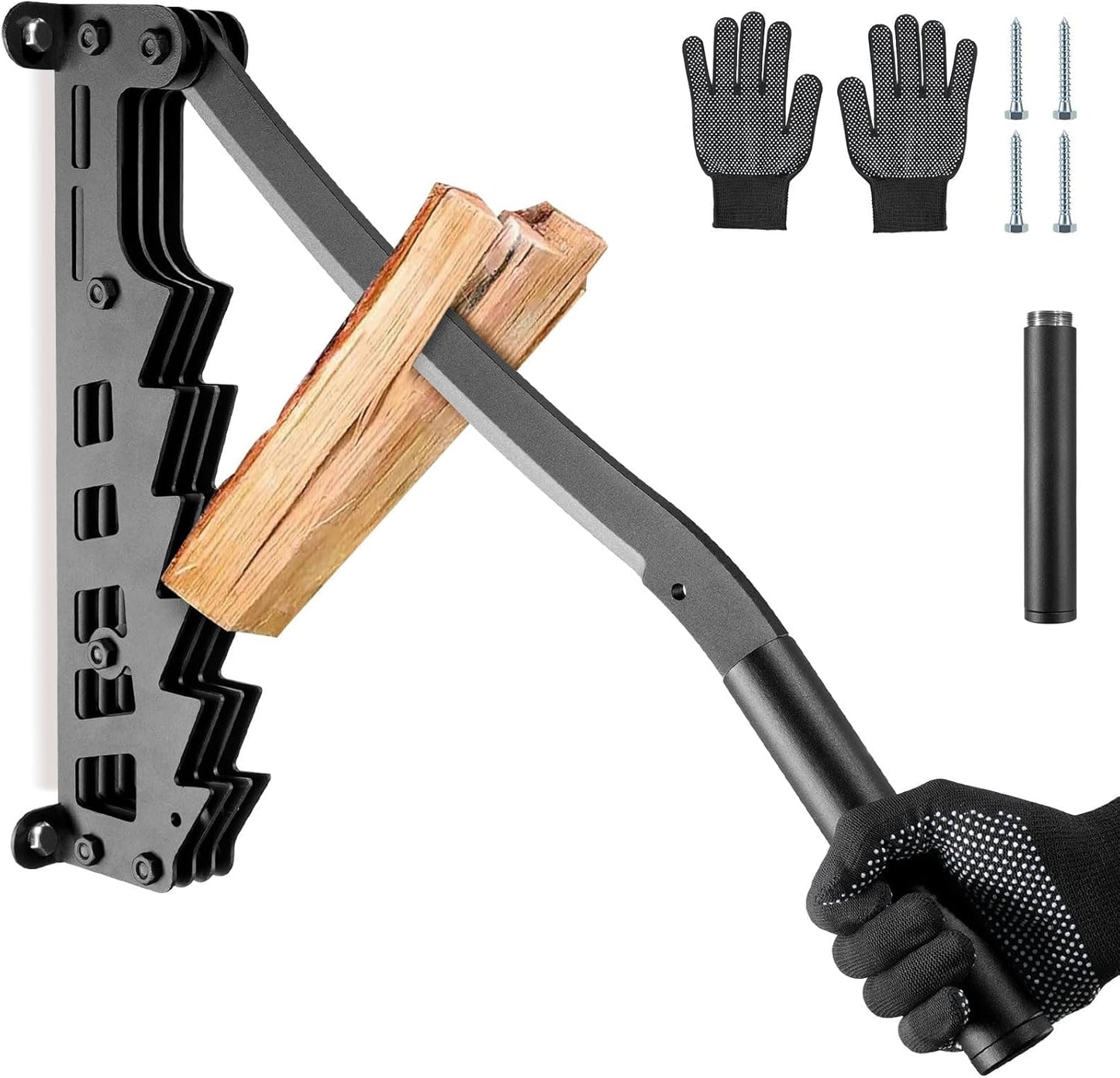 Wood Splitter – Manual Kindling Splitter, Hand-Operated Firewood Chopper with Wall Mount for Softwood, Kindling Axe with Extension Handle – Indoor & Outdoor Use
