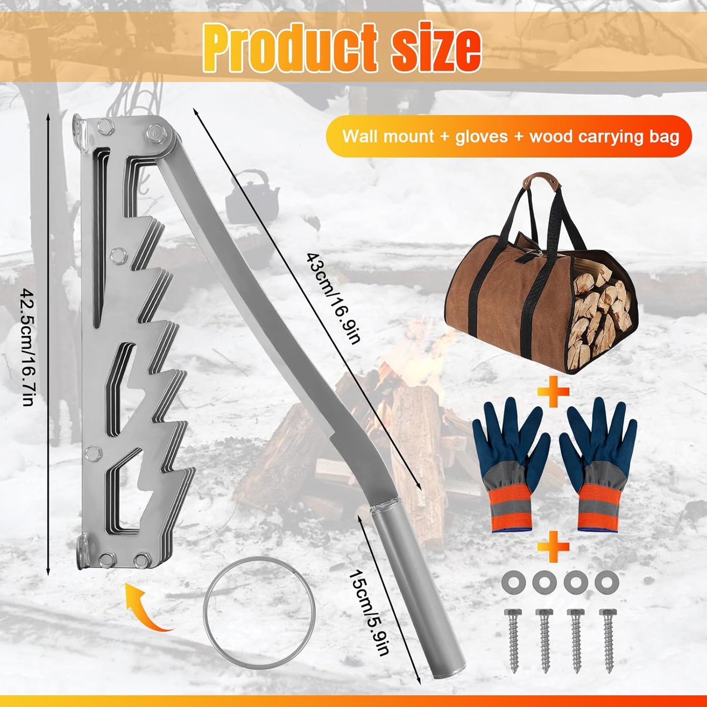 Manual Log Splitter, Wall-Mounted Manual Log Splitter, 60cm/23.6" Portable Firewood Splitter, Manual Splitting Tool, Outdoor Camping Kindling Splitting Tool