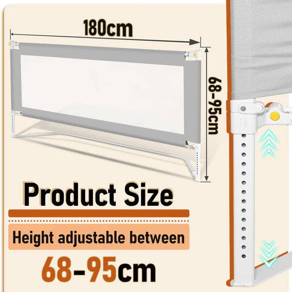 Bed Rail Fall Protection, Foldable Bed Guard Rail with U-Shaped Feet, Children's Bed Rail Height Adjustable from 68-95 cm, Baby Bed Rail with Airy Mesh, Easy to Install