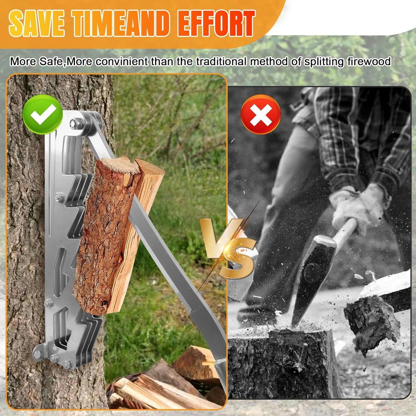 Manual Log Splitter, Wall-Mounted Manual Log Splitter, 60cm/23.6" Portable Firewood Splitter, Manual Splitting Tool, Outdoor Camping Kindling Splitting Tool