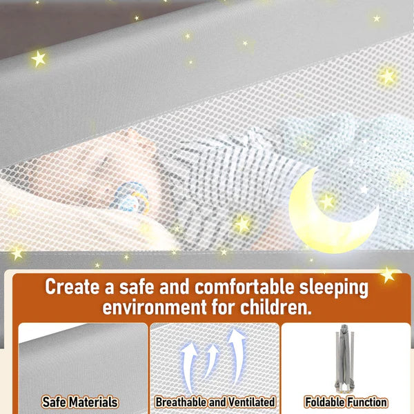 Bed Rail Fall Protection, Foldable Bed Guard Rail with U-Shaped Feet, Children's Bed Rail Height Adjustable from 68-95 cm, Baby Bed Rail with Airy Mesh, Easy to Install