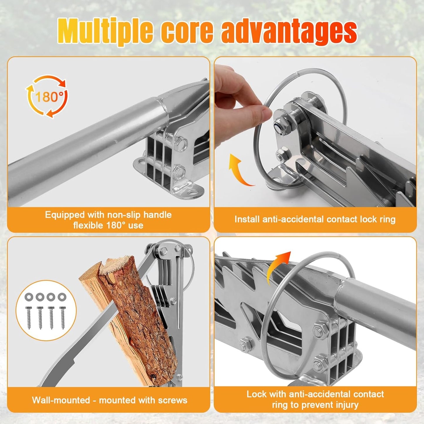 Manual Log Splitter, Wall-Mounted Manual Log Splitter, 60cm/23.6" Portable Firewood Splitter, Manual Splitting Tool, Outdoor Camping Kindling Splitting Tool