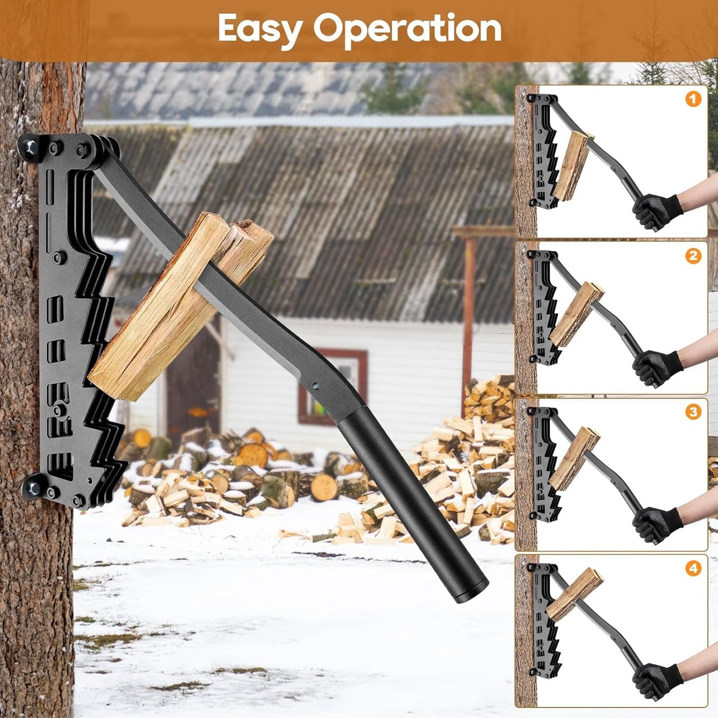 Wood Splitter – Manual Kindling Splitter, Hand-Operated Firewood Chopper with Wall Mount for Softwood, Kindling Axe with Extension Handle – Indoor & Outdoor Use