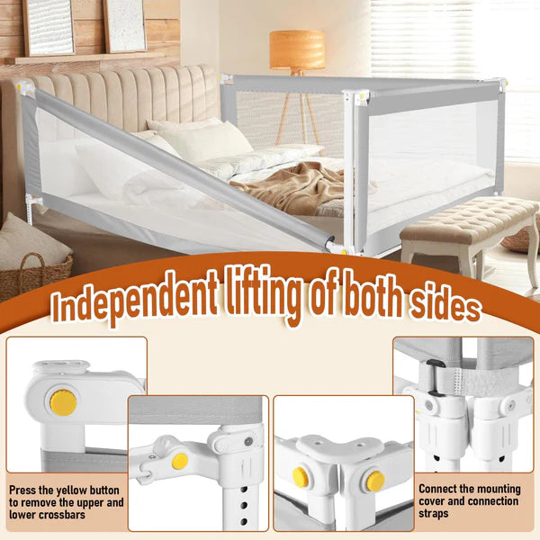 Bed Rail Fall Protection, Foldable Bed Guard Rail with U-Shaped Feet, Children's Bed Rail Height Adjustable from 68-95 cm, Baby Bed Rail with Airy Mesh, Easy to Install