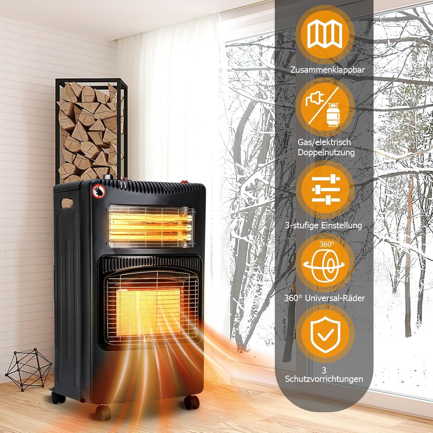 4.2 kW Gas Heater for Indoor Use, Gas Heater, Foldable Gas Heater, Plug and Play Electric Gas Dual-Purpose Heater, Infrared Radiant Heater, 306 g/h Gas Consumption [Energy Class A]