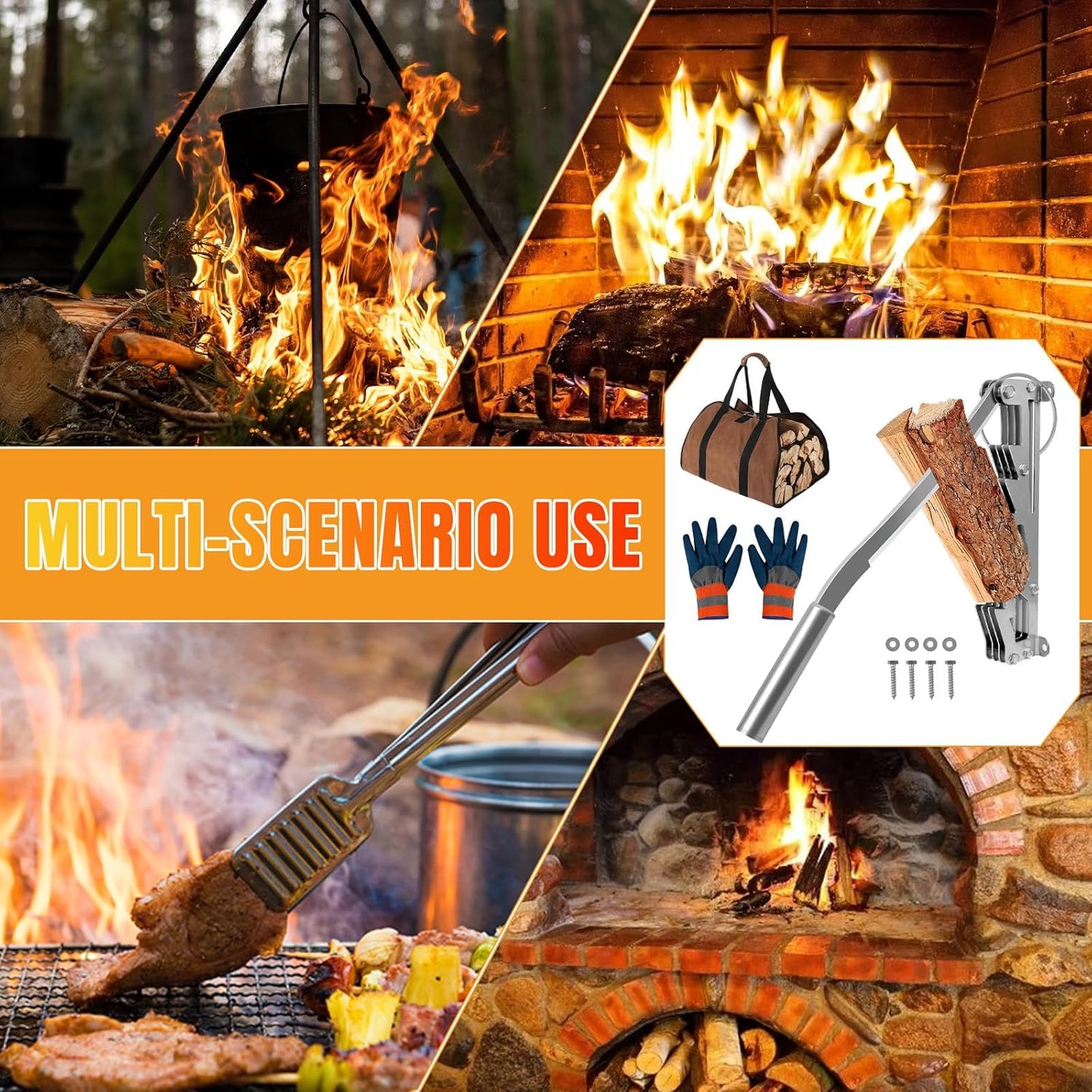 Manual Log Splitter, Wall-Mounted Manual Log Splitter, 60cm/23.6" Portable Firewood Splitter, Manual Splitting Tool, Outdoor Camping Kindling Splitting Tool