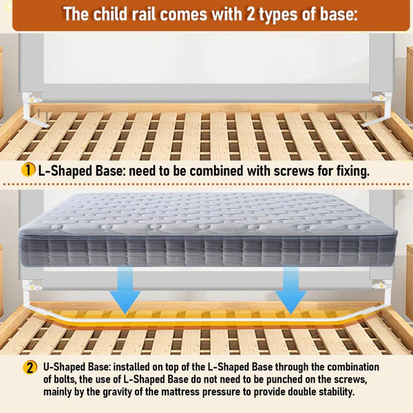 Bed Rail Fall Protection, Foldable Bed Guard Rail with U-Shaped Feet, Children's Bed Rail Height Adjustable from 68-95 cm, Baby Bed Rail with Airy Mesh, Easy to Install