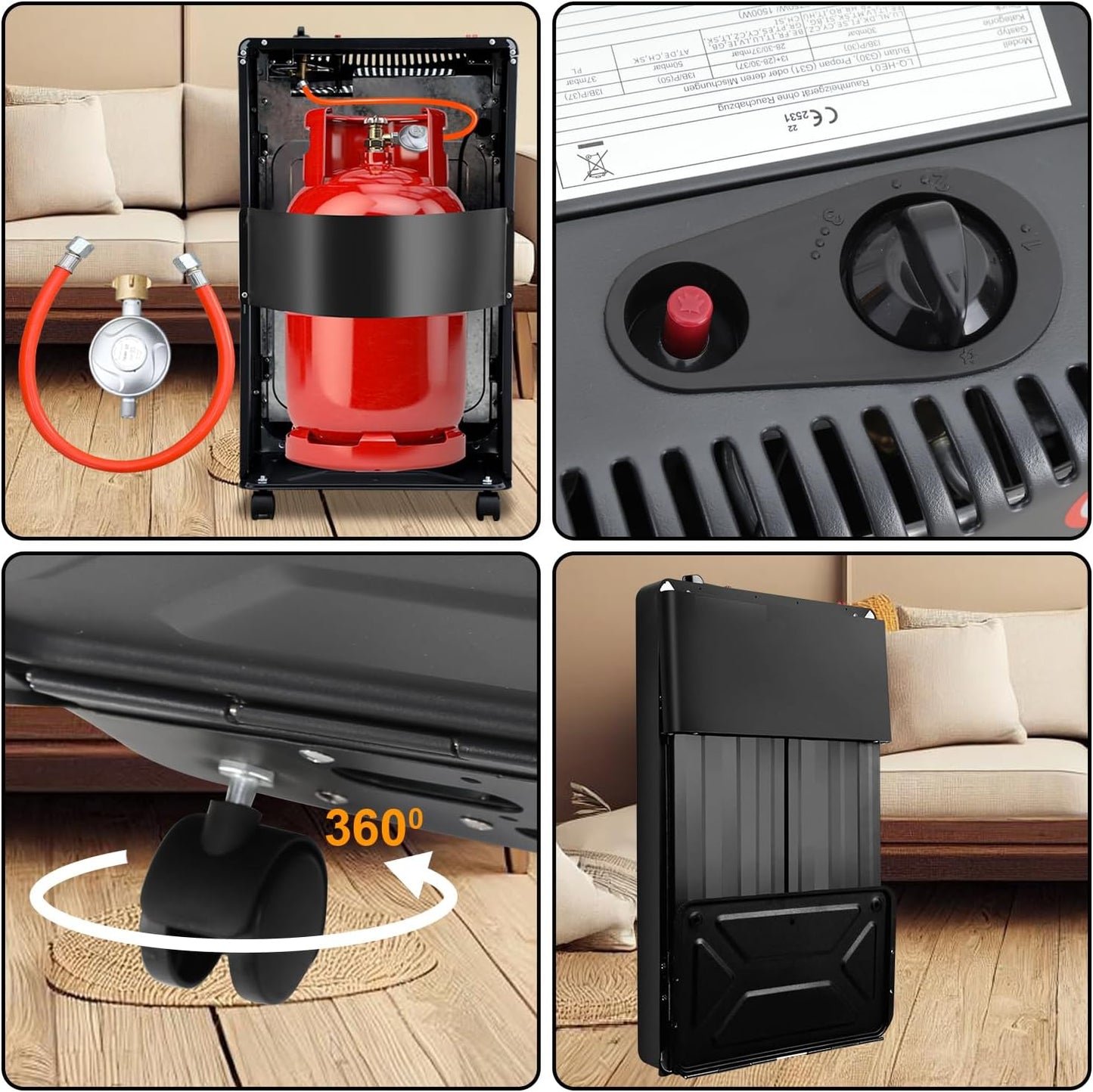 4.2 kW Gas Heater for Indoor Use, Gas Heater, Foldable Gas Heater, Plug and Play Electric Gas Dual-Purpose Heater, Infrared Radiant Heater, 306 g/h Gas Consumption [Energy Class A]