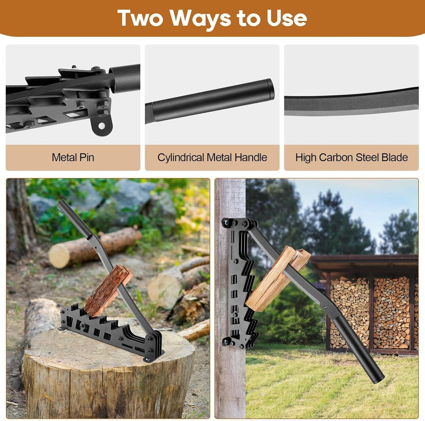 Wood Splitter – Manual Kindling Splitter, Hand-Operated Firewood Chopper with Wall Mount for Softwood, Kindling Axe with Extension Handle – Indoor & Outdoor Use