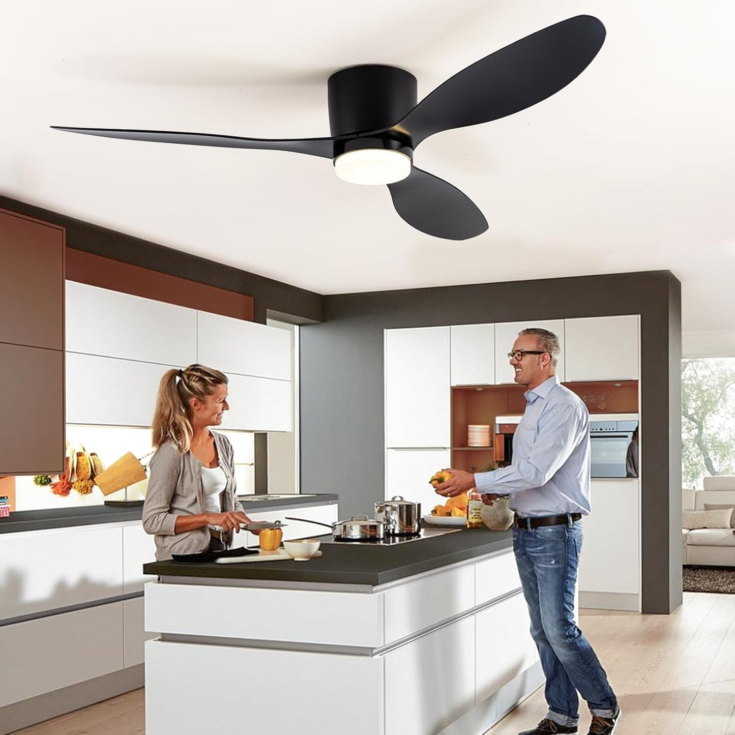 Ceiling Fans with Lights and Remote Control, Quiet DC Motor Ceiling Fan with Lamps, 106cm Ceiling Fan with LED Lighting with Timer, 6 Speeds for Bedroom, Living Room, Kitchen (Black)