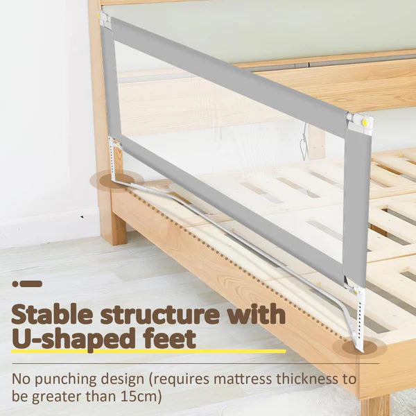 Bed Rail Fall Protection, Foldable Bed Guard Rail with U-Shaped Feet, Children's Bed Rail Height Adjustable from 68-95 cm, Baby Bed Rail with Airy Mesh, Easy to Install