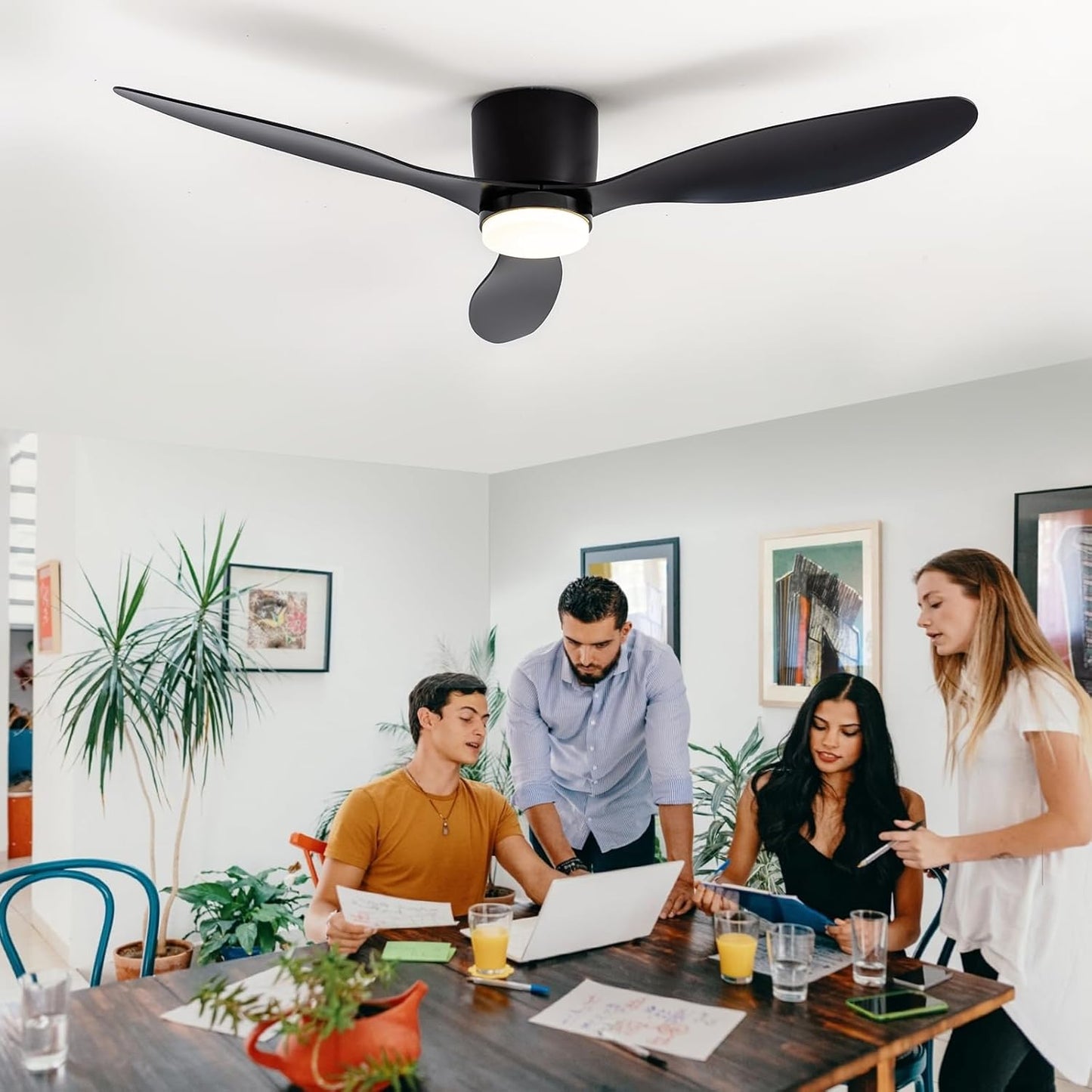 Ceiling Fans with Lights and Remote Control, Quiet DC Motor Ceiling Fan with Lamps, 106cm Ceiling Fan with LED Lighting with Timer, 6 Speeds for Bedroom, Living Room, Kitchen (Black)