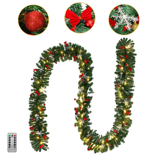 5m Christmas garland with lighting, fir garland artificial 100 LED warm white, IP44 Christmas wreath, garland Christmas decoration for Christmas