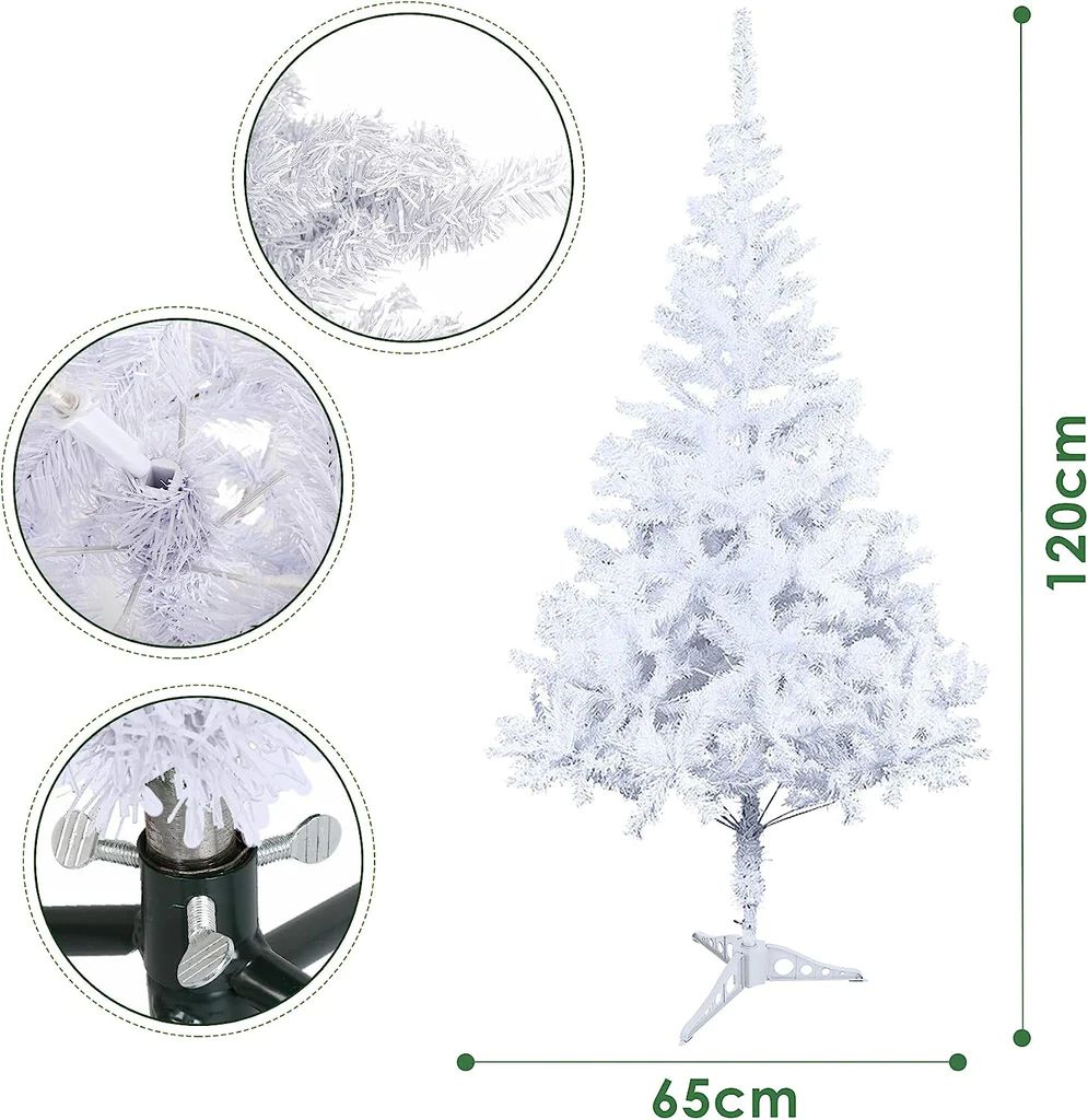 Goluckyin Christmas Tree, Artificial Christmas Tree With 200 Tips, Flame Retardant, PVC Christmas Tree White 120CM/150CM