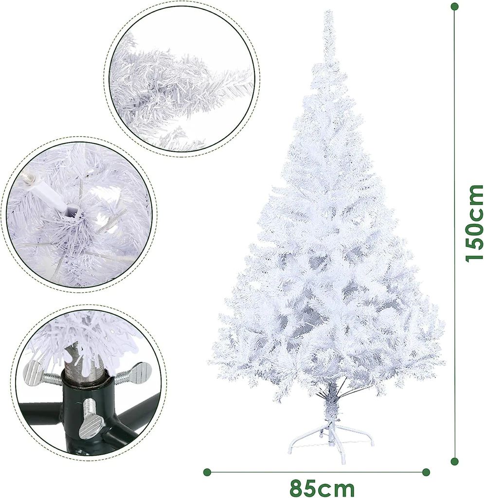 Goluckyin Christmas Tree, Artificial Christmas Tree With 200 Tips, Flame Retardant, PVC Christmas Tree White 120CM/150CM