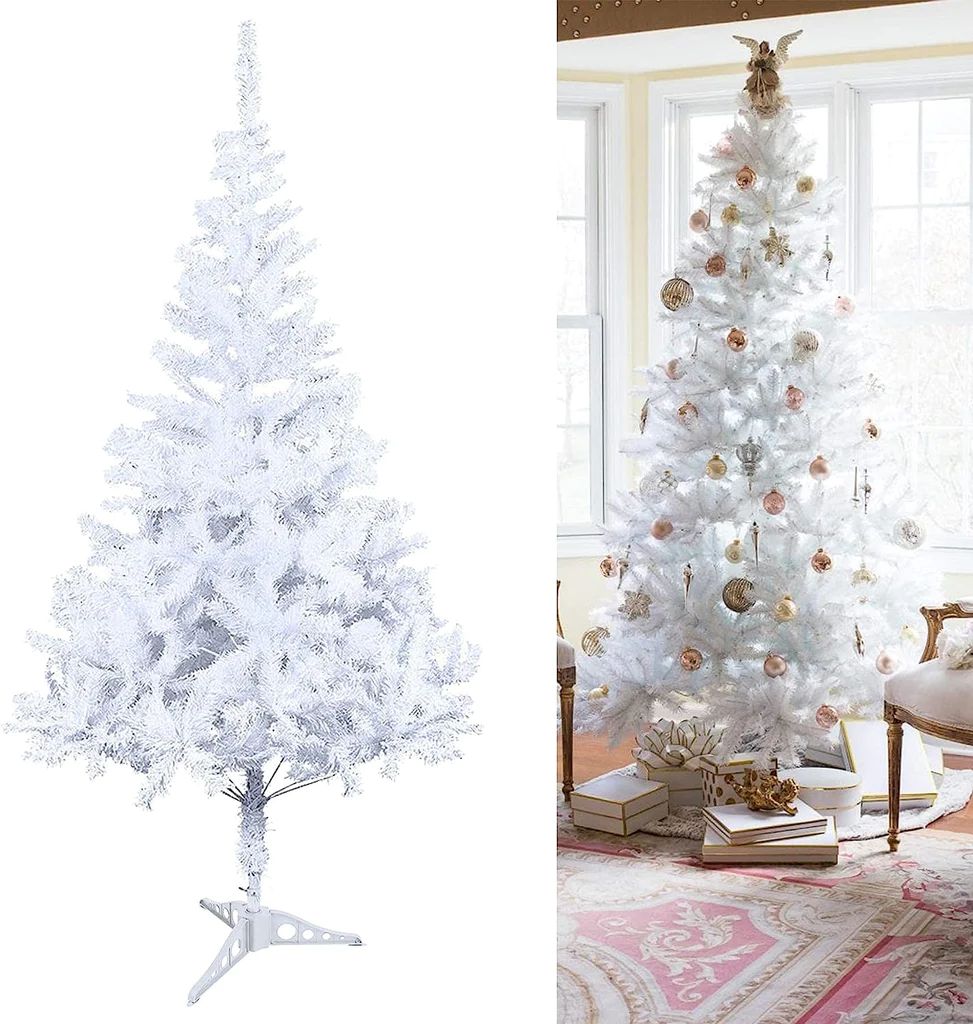 Goluckyin Christmas Tree, Artificial Christmas Tree With 200 Tips, Flame Retardant, PVC Christmas Tree White 120CM/150CM