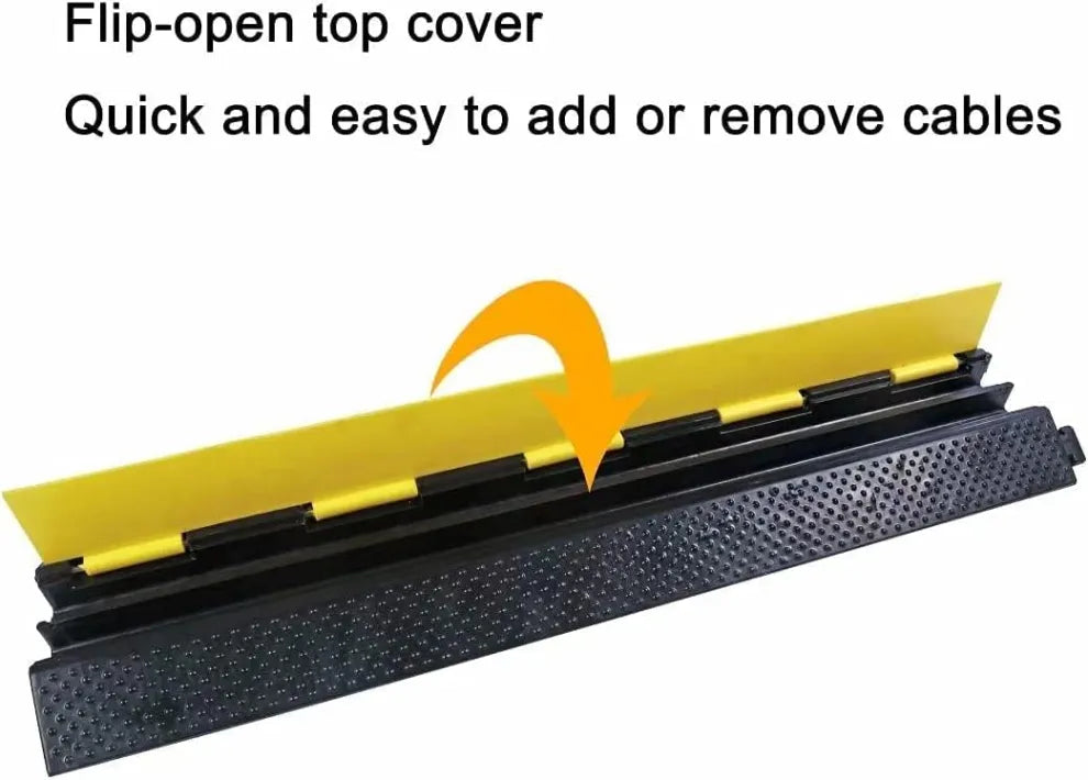2x CHANNEL FLOOR CABLE PROTECTOR CORD COVER 11000LBS LOAD CAPACITY WITH YELLOW PLASTIC LID CABLE COVER OUTDOOR CABLE PROTECTOR FOR GARAGE, HIGHWAY, RAMP