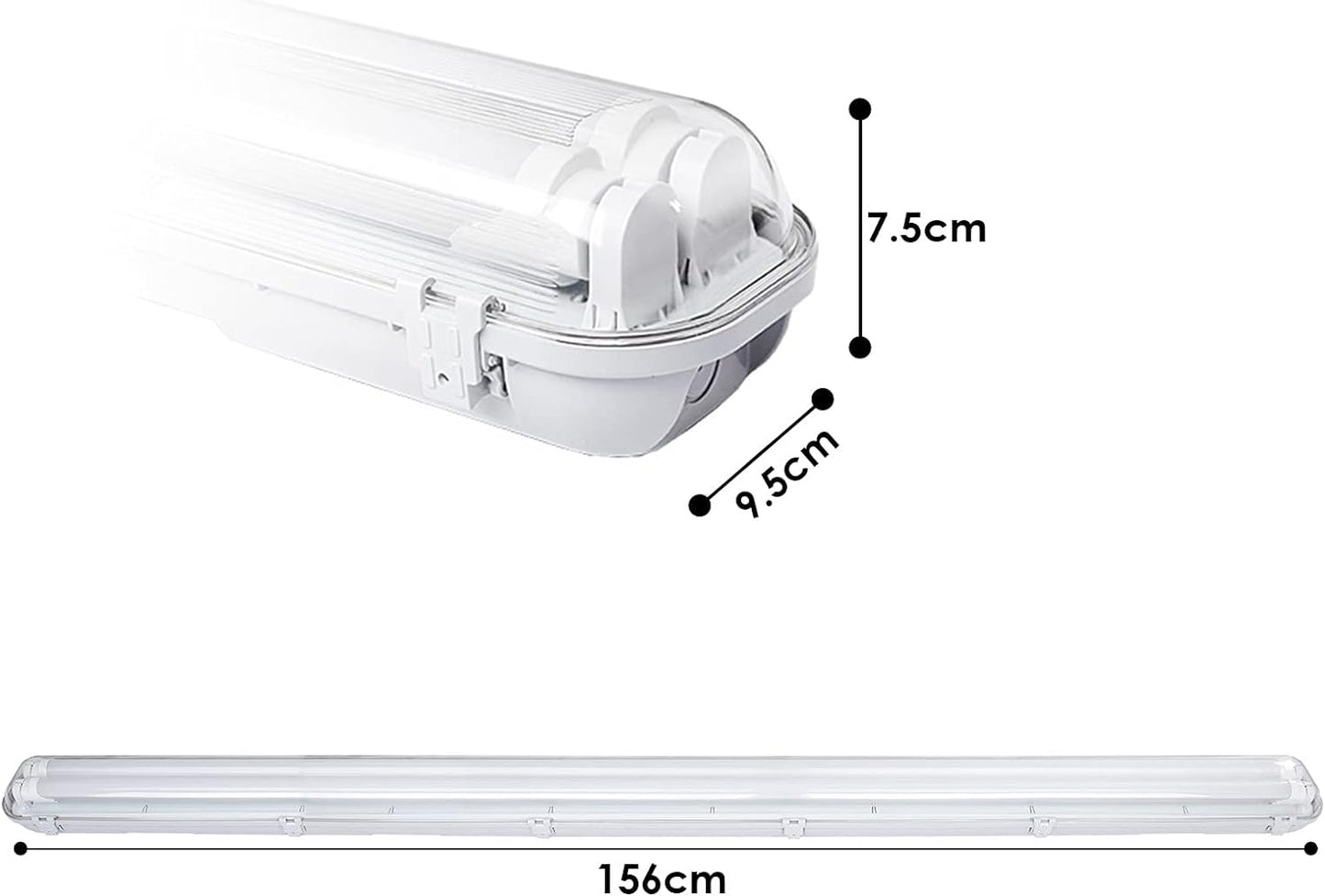 LED damp room light, 150cm, 2 x 24w 4080lm cold white 6000k double T8 LED tube, IP65 waterproof damp room lamp, workshop lamp for garage, office, basement (1 piece) [energy class F]