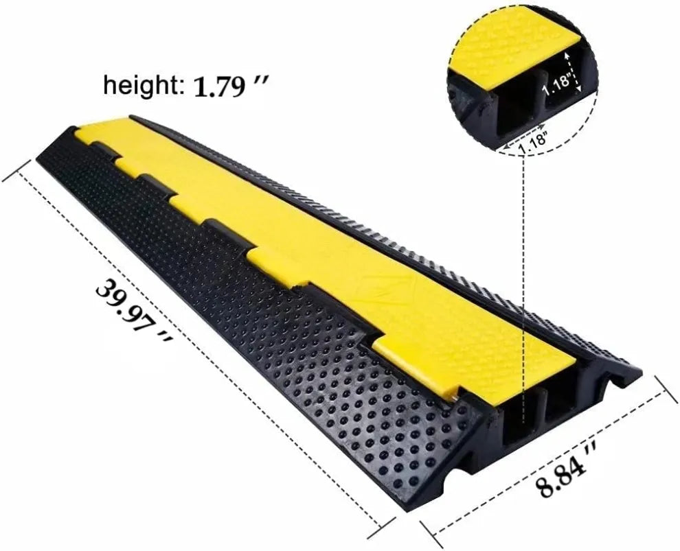 2x CHANNEL FLOOR CABLE PROTECTOR CORD COVER 11000LBS LOAD CAPACITY WITH YELLOW PLASTIC LID CABLE COVER OUTDOOR CABLE PROTECTOR FOR GARAGE, HIGHWAY, RAMP