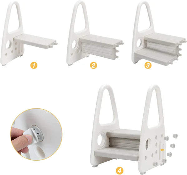 Step stool Two-step step stool for children from approx. 1 to approx. 8 years Children's stool With comfortable handrail Anti-slip stepladder learning tower for kitchen Non-slip