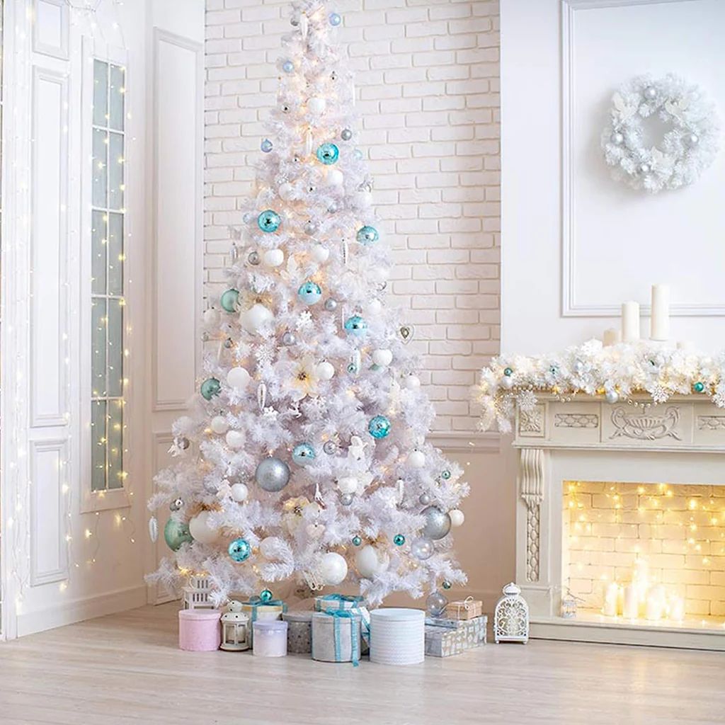Goluckyin Christmas Tree, Artificial Christmas Tree With 200 Tips, Flame Retardant, PVC Christmas Tree White 120CM/150CM