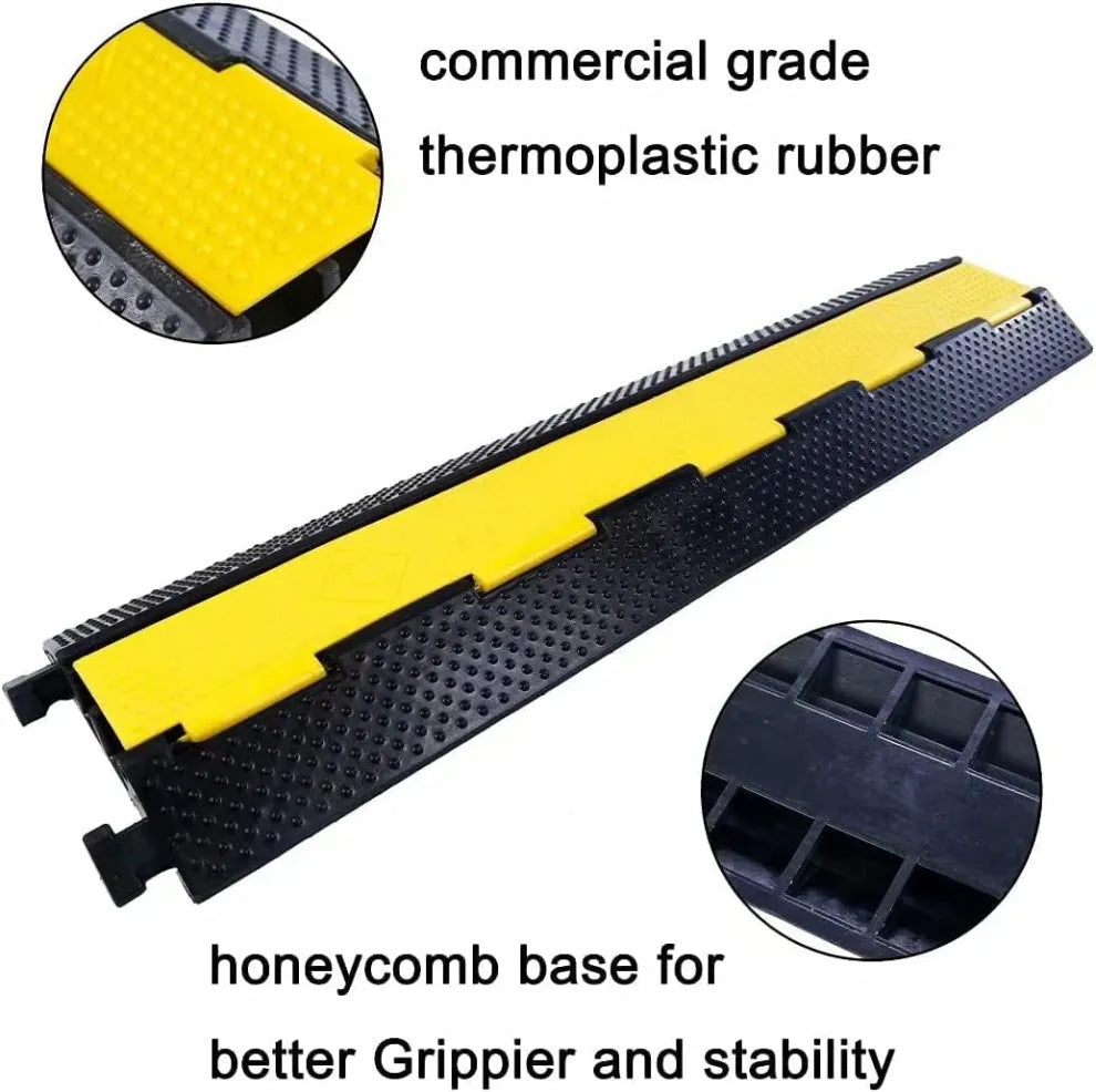 2x CHANNEL FLOOR CABLE PROTECTOR CORD COVER 11000LBS LOAD CAPACITY WITH YELLOW PLASTIC LID CABLE COVER OUTDOOR CABLE PROTECTOR FOR GARAGE, HIGHWAY, RAMP