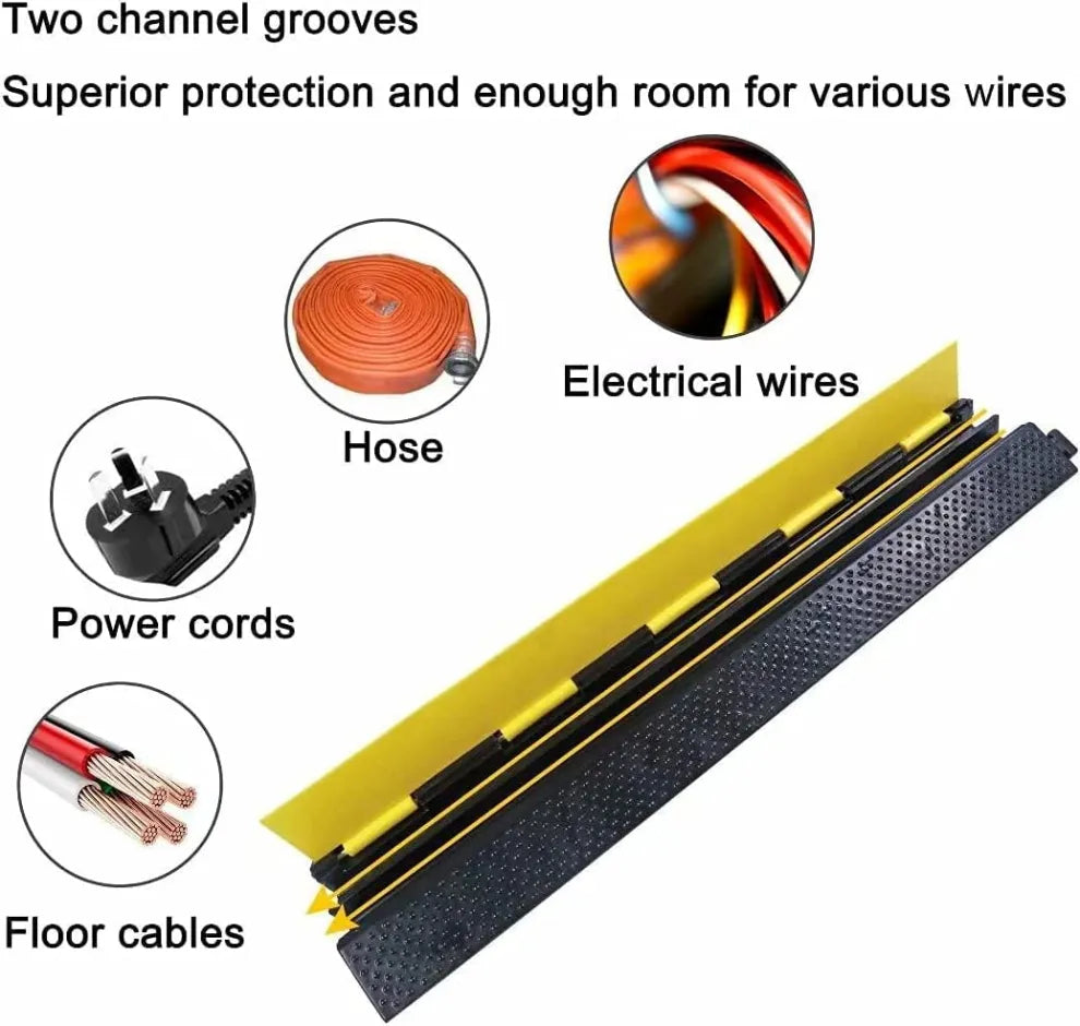 2x CHANNEL FLOOR CABLE PROTECTOR CORD COVER 11000LBS LOAD CAPACITY WITH YELLOW PLASTIC LID CABLE COVER OUTDOOR CABLE PROTECTOR FOR GARAGE, HIGHWAY, RAMP