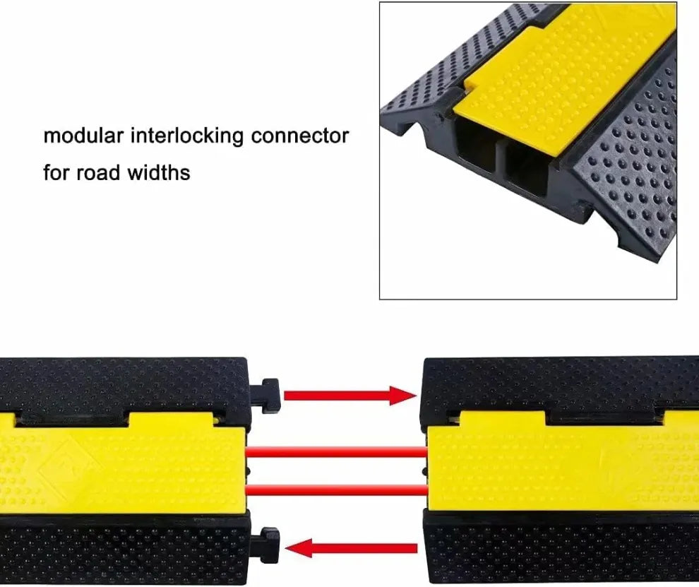 2x CHANNEL FLOOR CABLE PROTECTOR CORD COVER 11000LBS LOAD CAPACITY WITH YELLOW PLASTIC LID CABLE COVER OUTDOOR CABLE PROTECTOR FOR GARAGE, HIGHWAY, RAMP