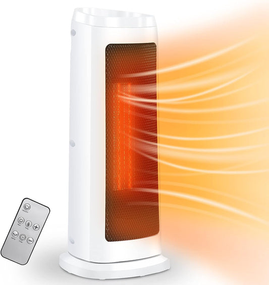 Goluckyin 2000W Ceramic Fan Heater with Remote Control, Energy Saving Fan Heater with Auto Oscillation, Portable Heater with 3 Modes, 12H Timer, Overheat Protection for Office, Patio