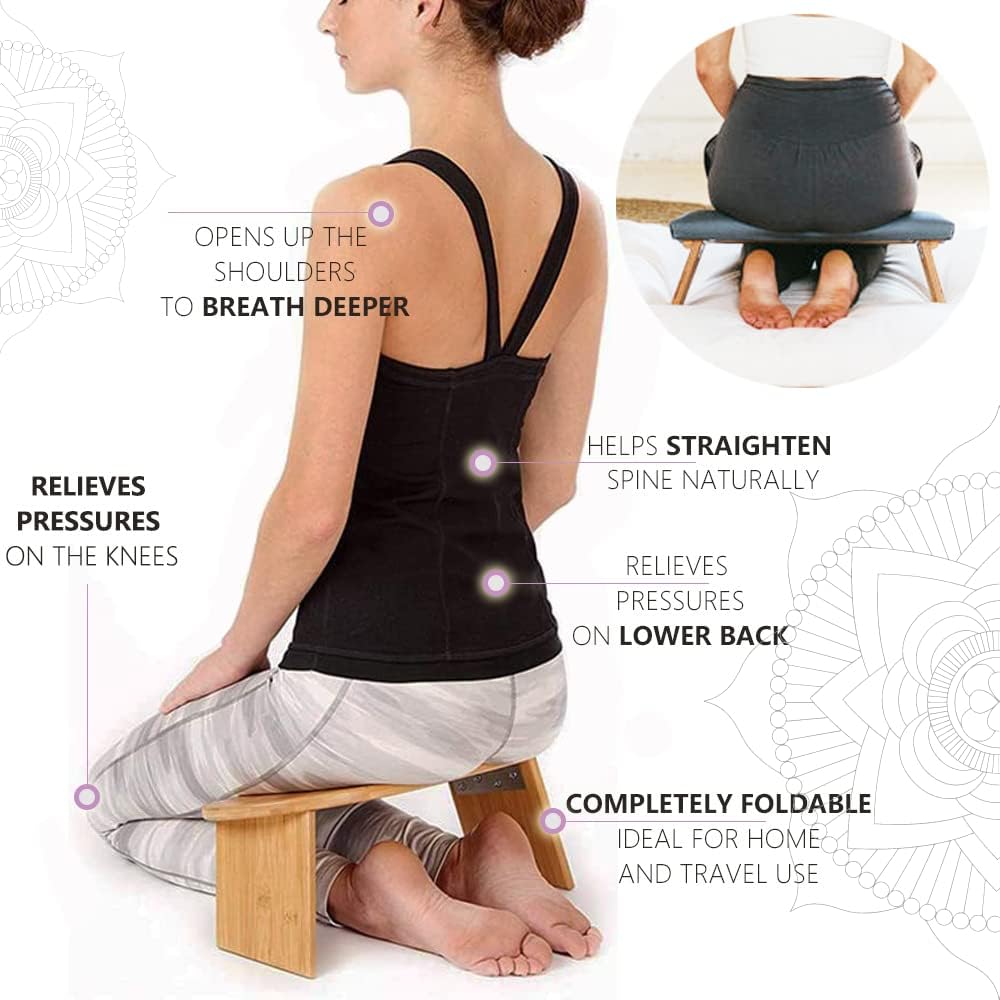 Folding meditation bench made of bamboo - yoga stool for deep meditation and mindfulness - ergonomic sports equipment made of sustainable bamboo