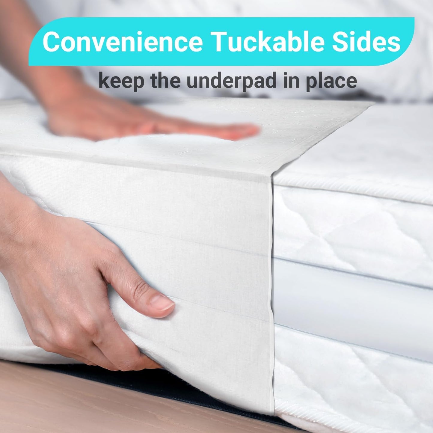 Heavy Absorbency Bed Pads with Tuckable Sides 86 x 91 cm, Washable and Reusable Incontinence Bed Underpads 2 Pack