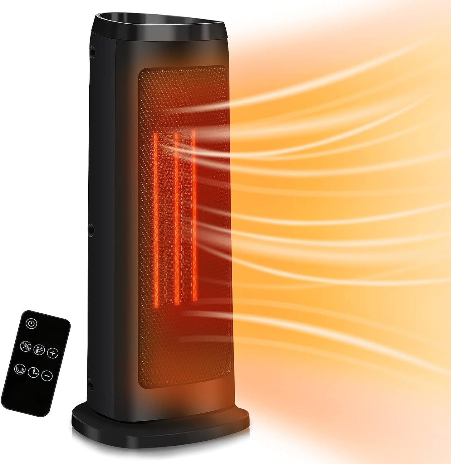 Goluckyin 2000W Ceramic Fan Heater with Remote Control, Energy Saving Fan Heater with Auto Oscillation, Portable Heater with 3 Modes, 12H Timer, Overheat Protection for Office, Patio