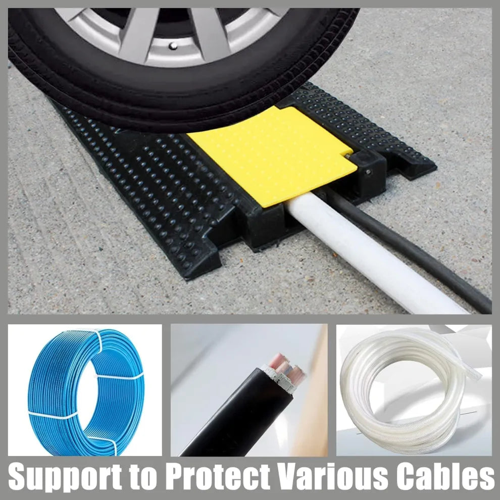 2x CHANNEL FLOOR CABLE PROTECTOR CORD COVER 11000LBS LOAD CAPACITY WITH YELLOW PLASTIC LID CABLE COVER OUTDOOR CABLE PROTECTOR FOR GARAGE, HIGHWAY, RAMP