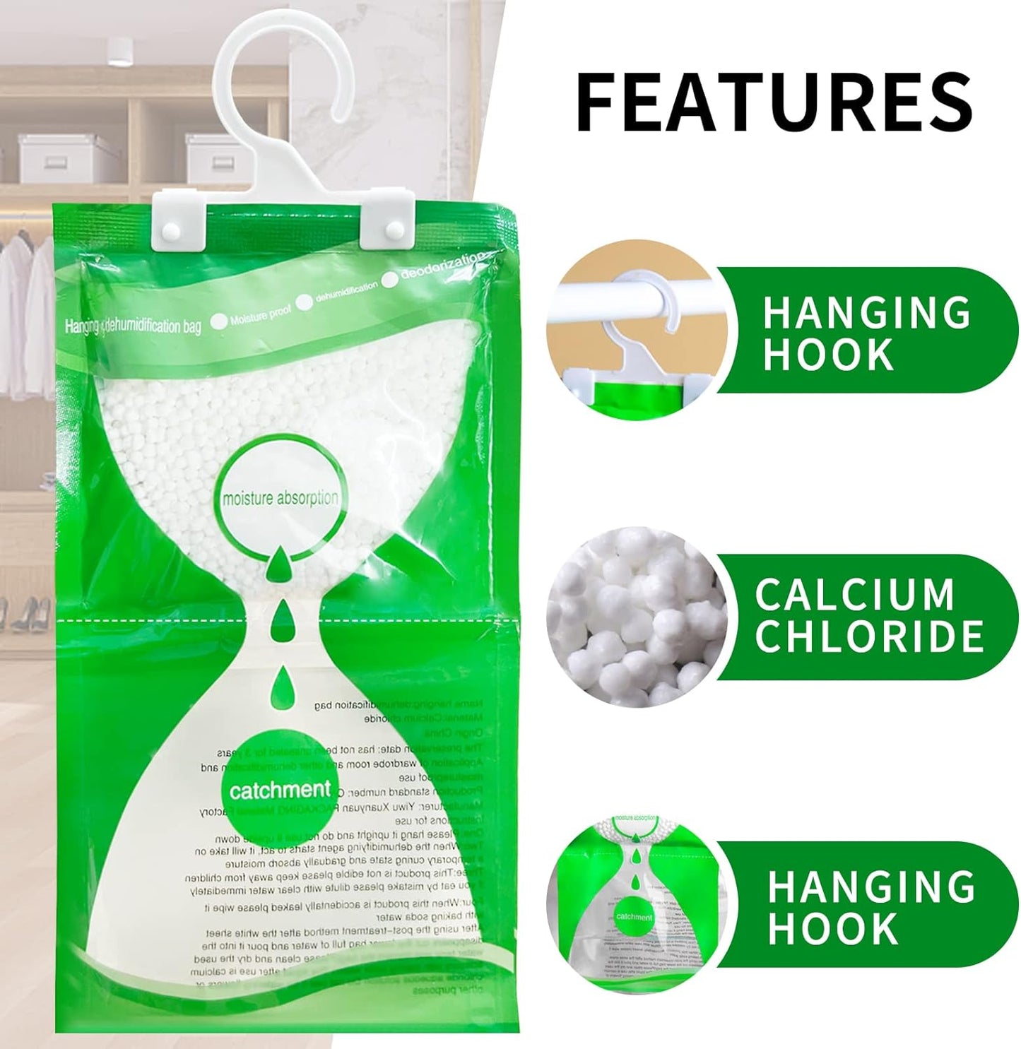 Wardrobe Moisture Absorber 7 Pack Hanging Dehumidifier Against Damp Anti-Mold Deodorizing Moisture-Proof Desiccant Bag