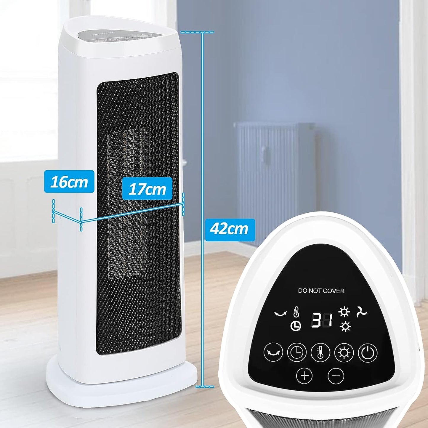 Goluckyin 2000W Ceramic Fan Heater with Remote Control, Energy Saving Fan Heater with Auto Oscillation, Portable Heater with 3 Modes, 12H Timer, Overheat Protection for Office, Patio