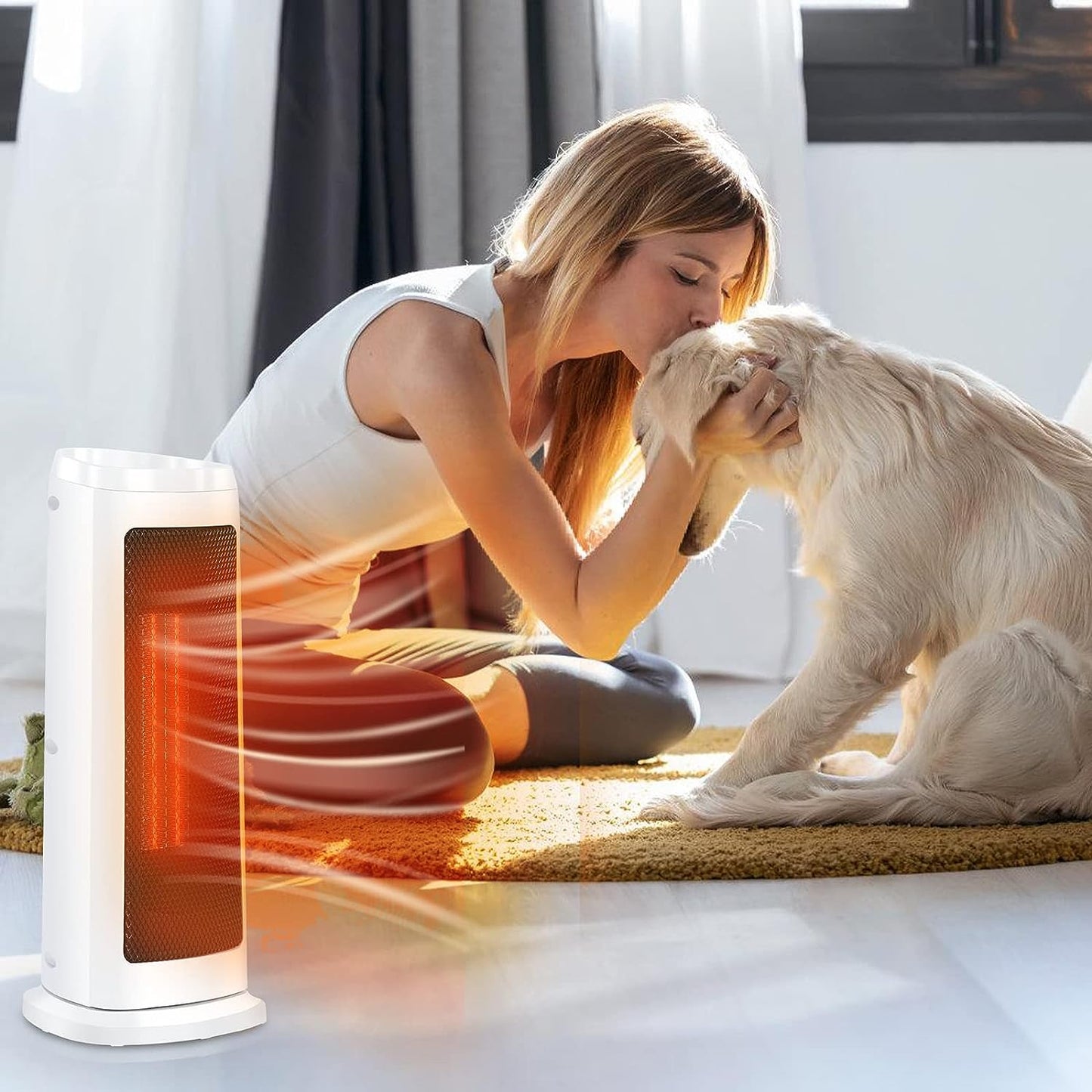 Goluckyin 2000W Ceramic Fan Heater with Remote Control, Energy Saving Fan Heater with Auto Oscillation, Portable Heater with 3 Modes, 12H Timer, Overheat Protection for Office, Patio