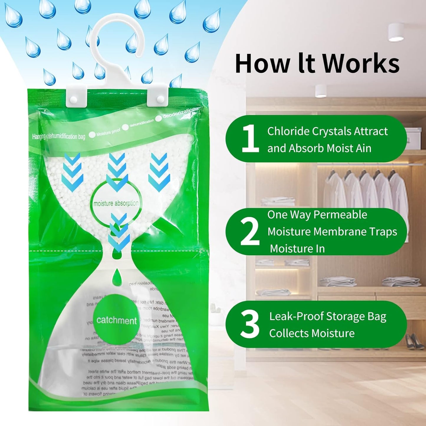 Wardrobe Moisture Absorber 7 Pack Hanging Dehumidifier Against Damp Anti-Mold Deodorizing Moisture-Proof Desiccant Bag