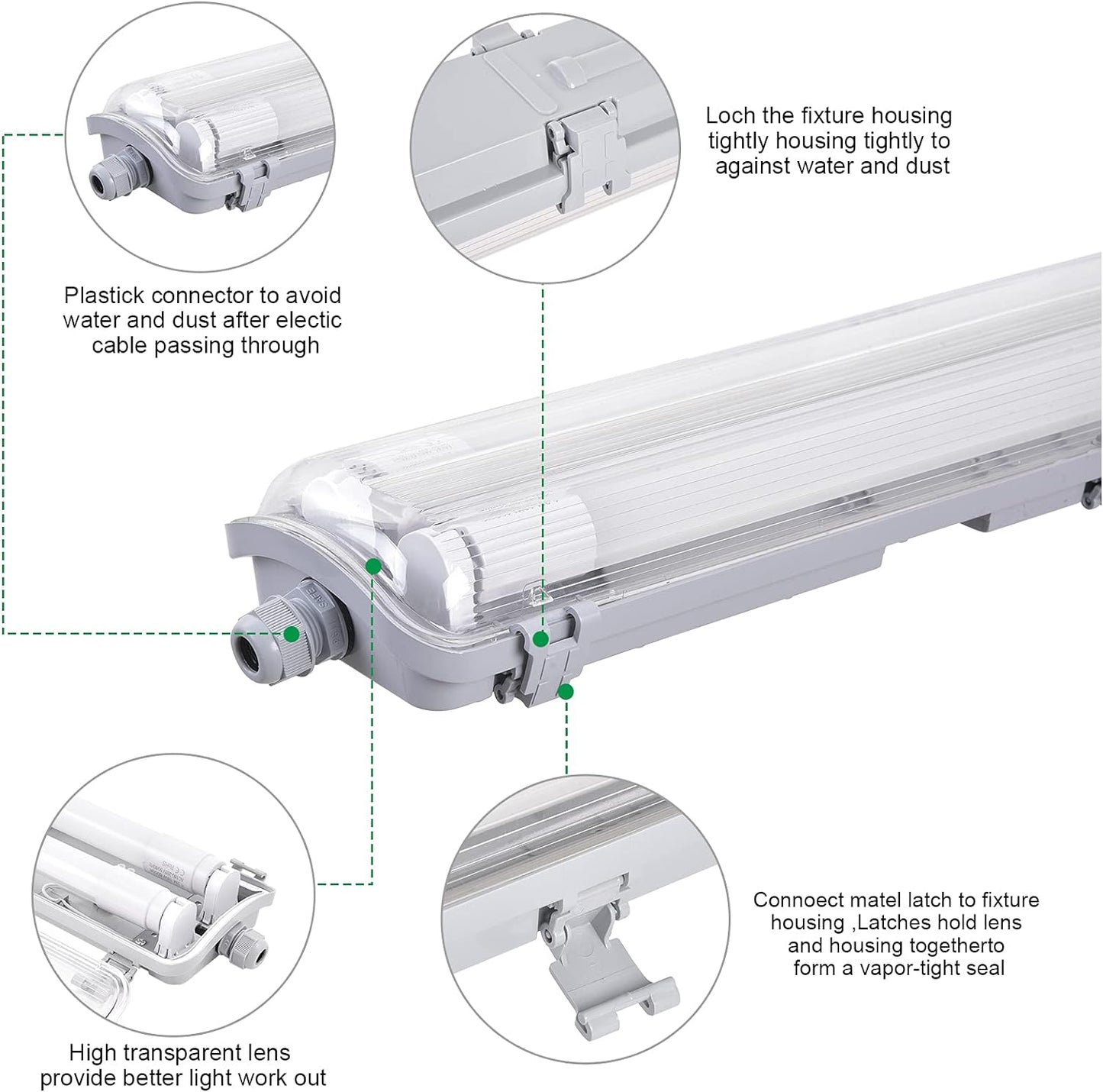 LED damp room light, 150cm, 2 x 24w 4080lm cold white 6000k double T8 LED tube, IP65 waterproof damp room lamp, workshop lamp for garage, office, basement (1 piece) [energy class F]