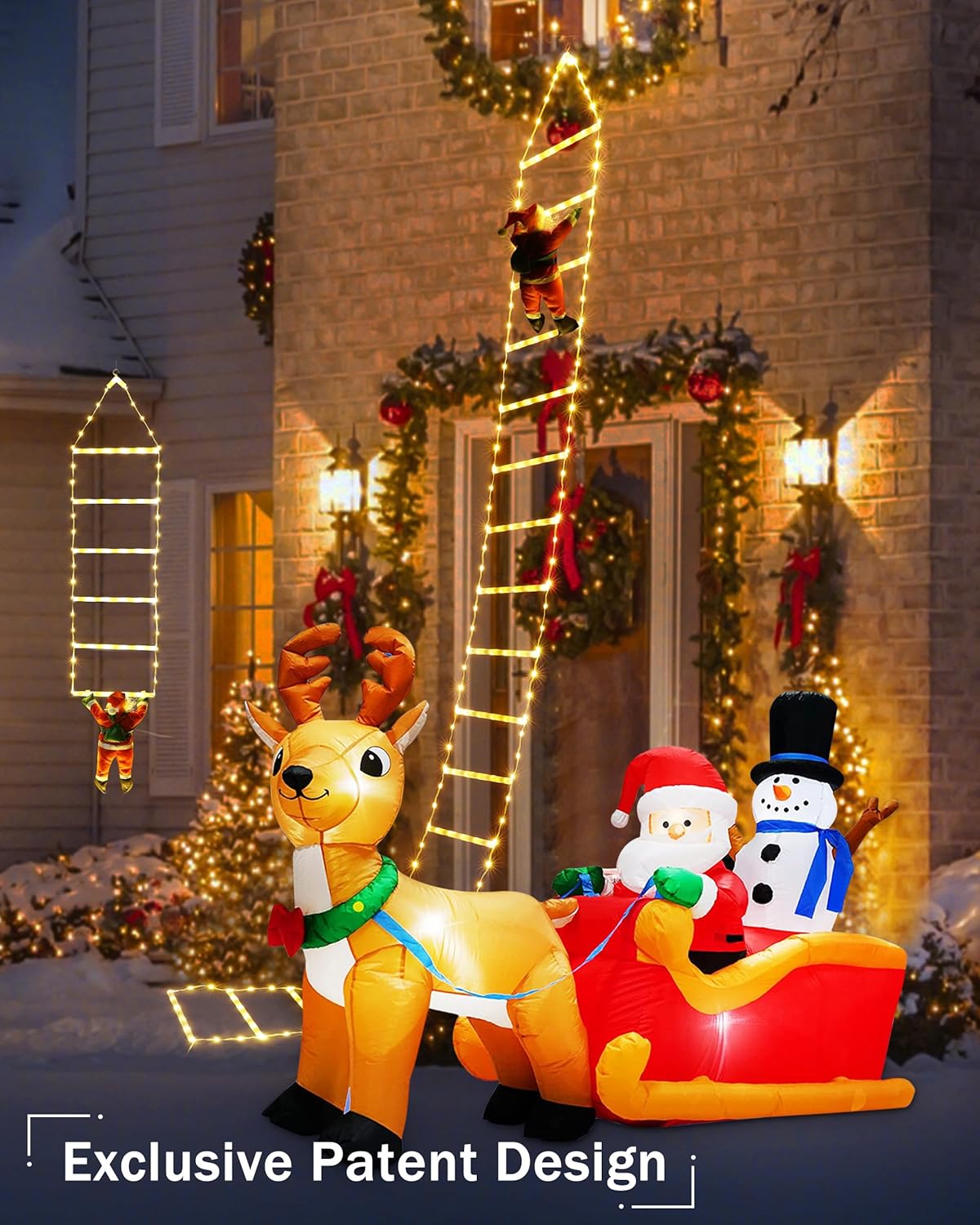 9.9Ft Christmas Ladder Lights with Santa Claus - 338 LED Christmas Lights, Plastic, 8 Modes, Timer Memory Function, Mains Powered, Indoor/Outdoor Garden & Xmas Tree Decorations (Warm White)