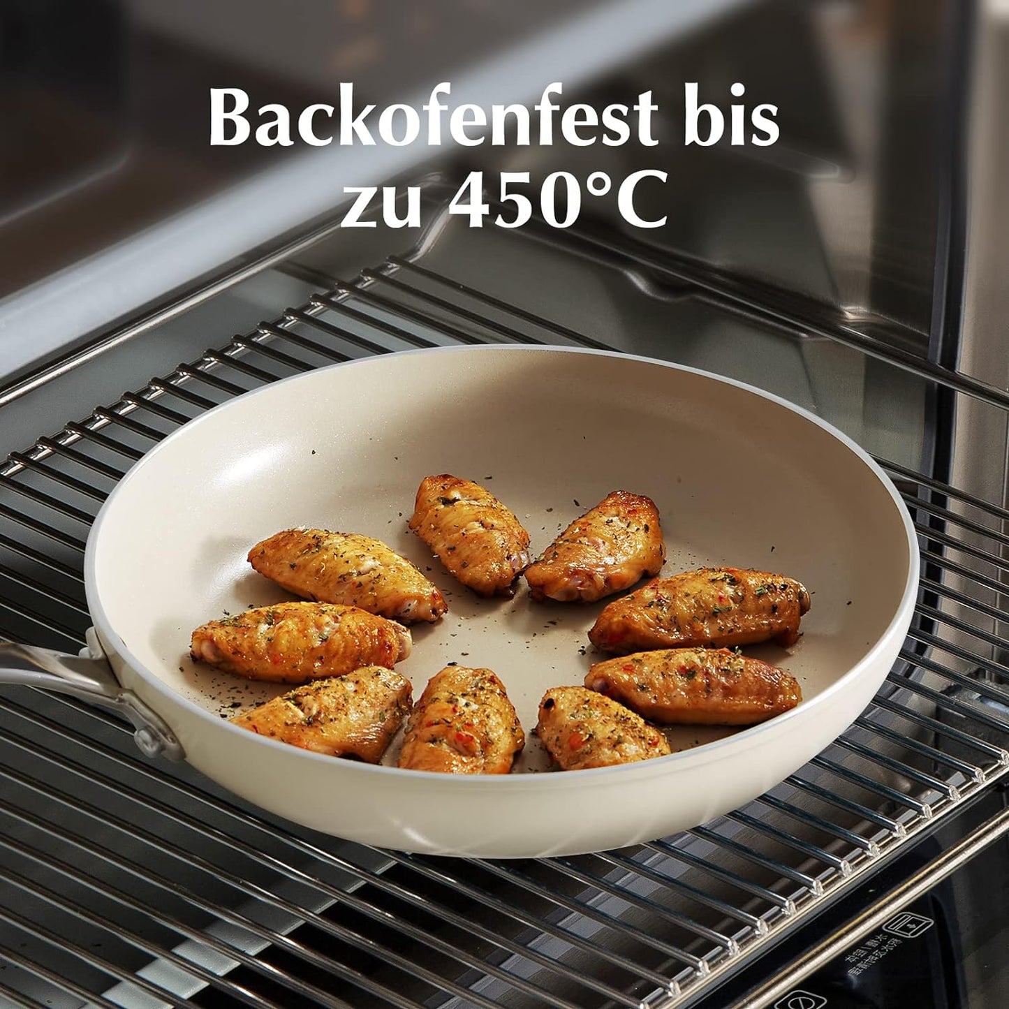 Ceramic pan set, 3-piece non-stick frying pans 20/26/30 cm for all types of stoves, ceramic pan PTFE-free PFAS-free PFOA-free, suitable for induction, dishwasher safe (beige)