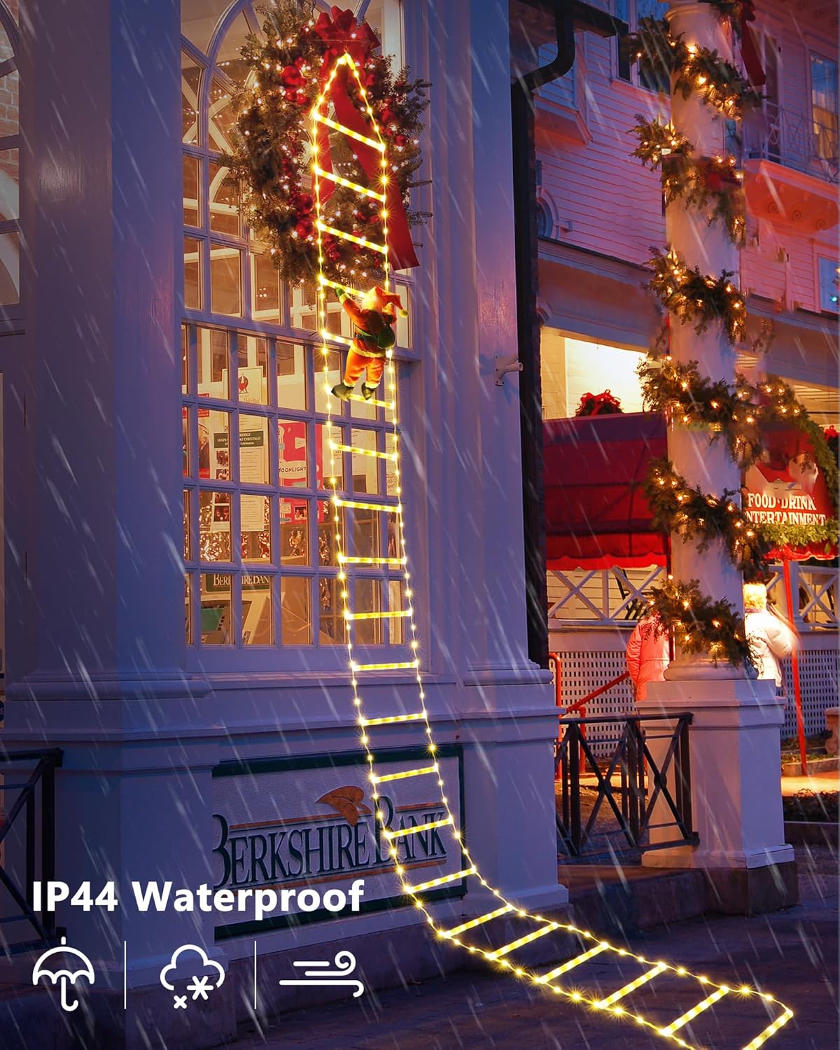 9.9Ft Christmas Ladder Lights with Santa Claus - 338 LED Christmas Lights, Plastic, 8 Modes, Timer Memory Function, Mains Powered, Indoor/Outdoor Garden & Xmas Tree Decorations (Warm White)