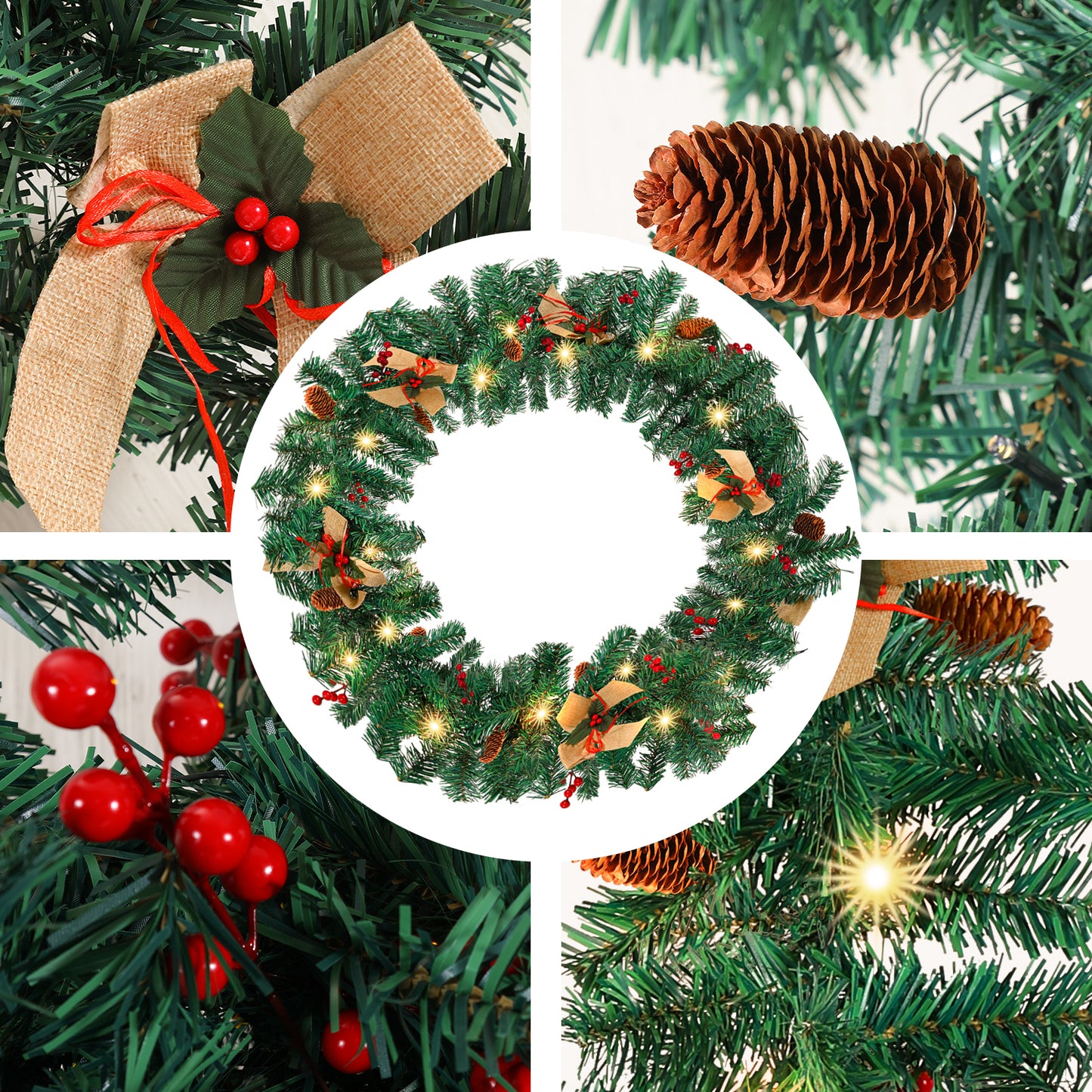 5m Christmas garland with lighting, fir garland artificial 100 LED warm white, IP44 Christmas wreath, garland Christmas decoration for Christmas