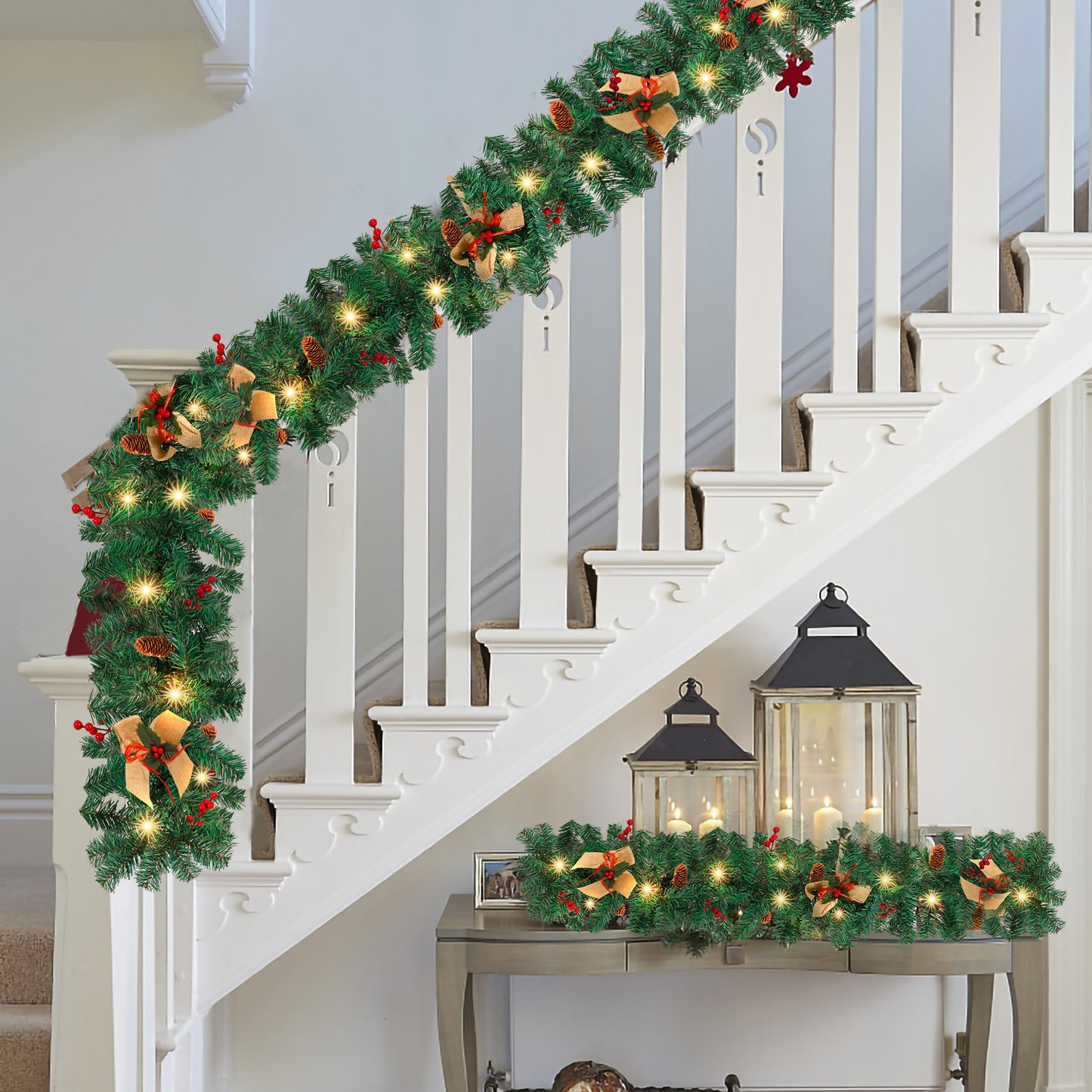 5m Christmas garland with lighting, fir garland artificial 100 LED warm white, IP44 Christmas wreath, garland Christmas decoration for Christmas
